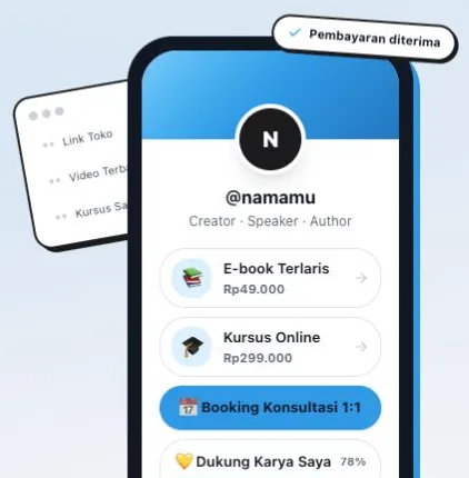Contoh halaman kreator Avora, dengan produk digital dan kursus
